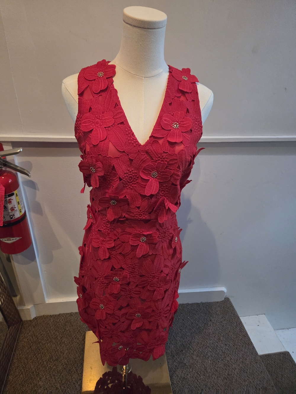 NWT Michael Michael Kors Red 3D Floral Lace Dress Size 0
